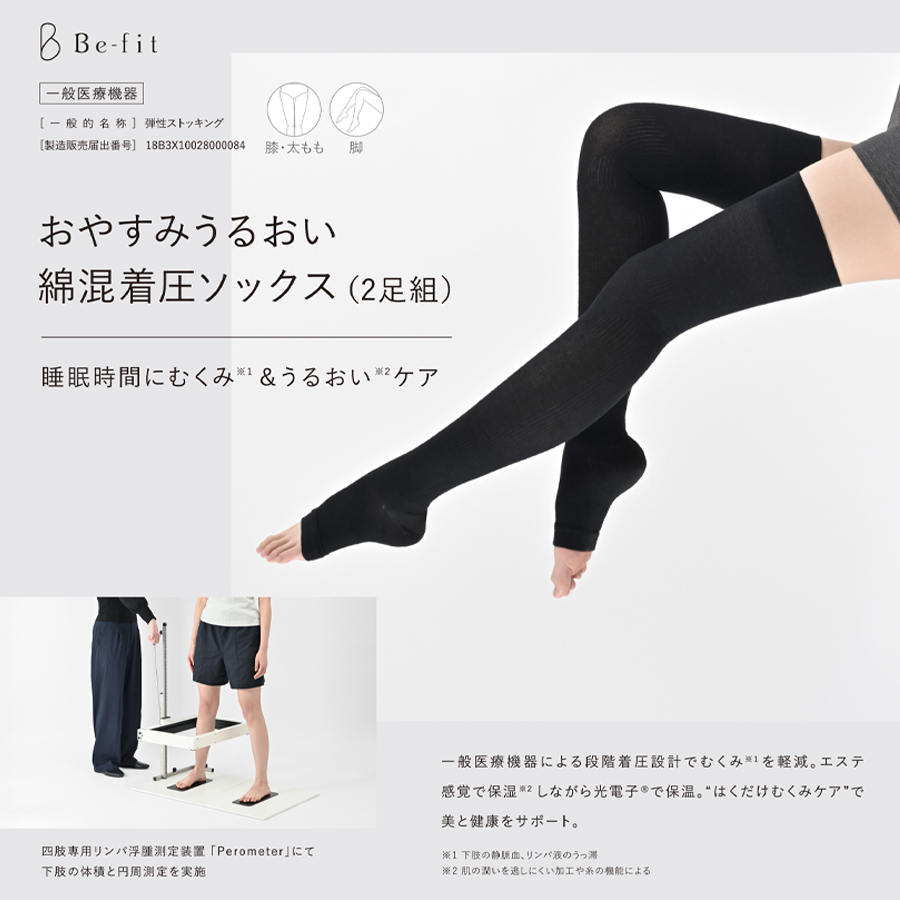 ビーフィット おやすみうるおい綿混着圧ソックス 2足組 M-L/LL