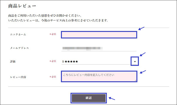 レビュー入力画面