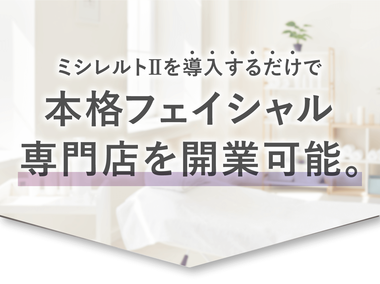 ミシレルトⅡを導入するだけで本格フェイシャル専門店を開業可能。