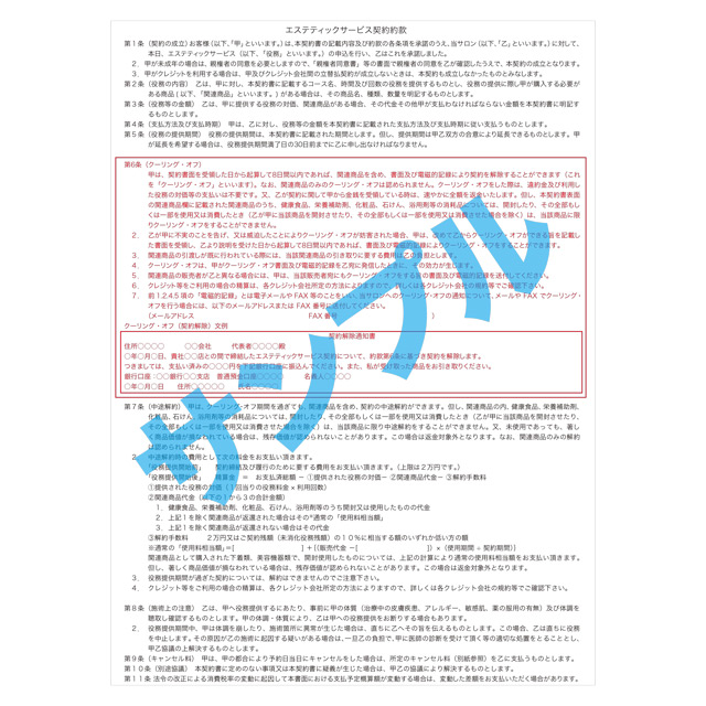 JEO エステティックサービス契約書のイメージ画像